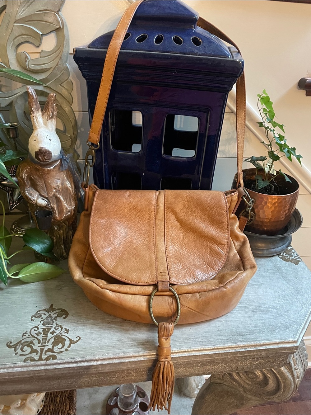Lucky Brand leather crossbody tassel boho vibes festival.